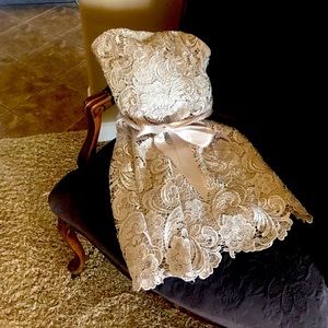 Beautiful buttery strapless dress for elegant occasion.
